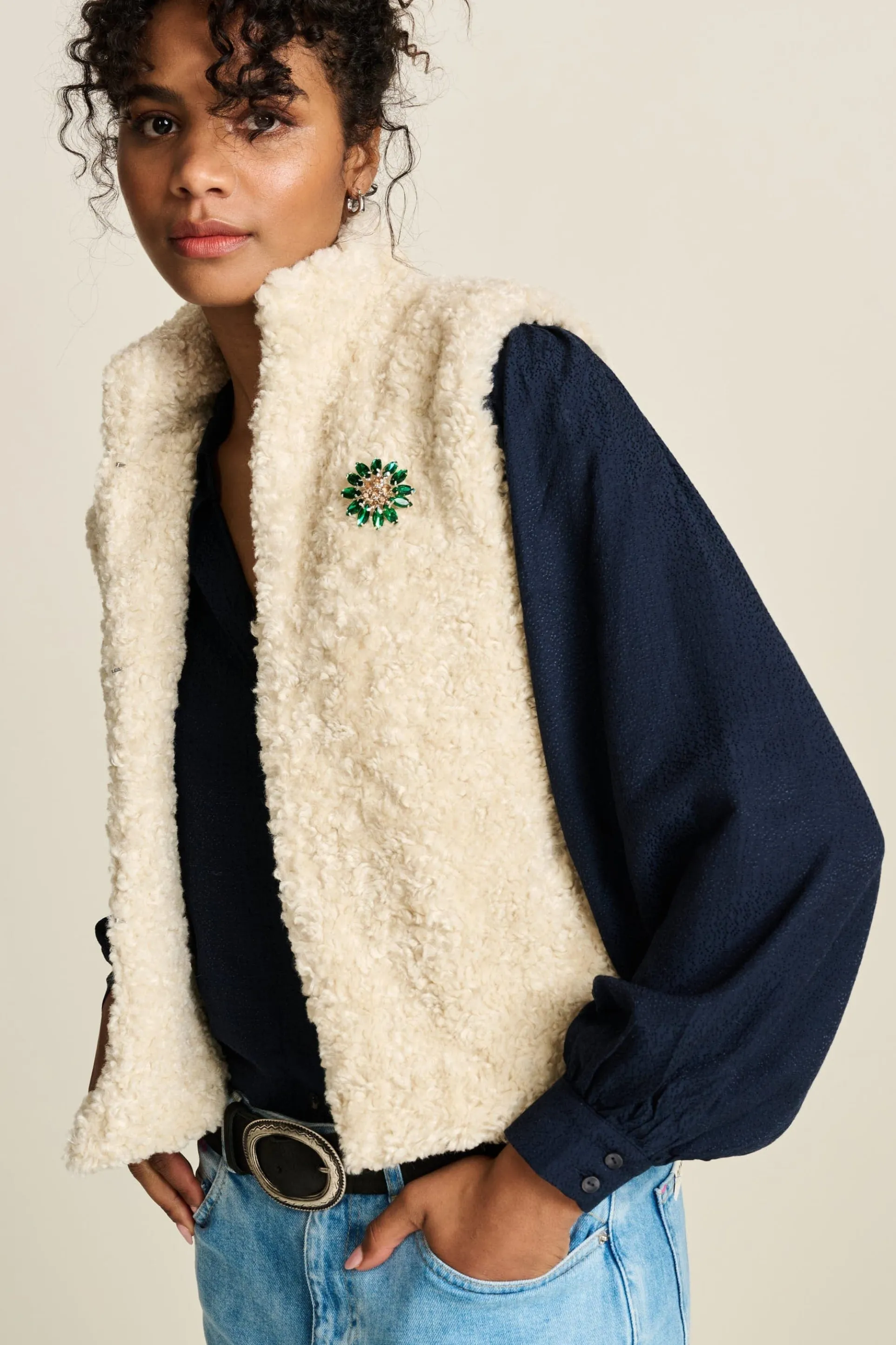 GILET Teddy Love Ecru